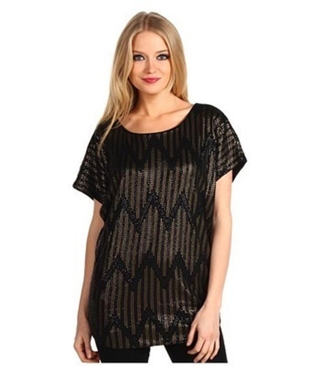 Rachel Zoe Gold and Black Embellished Tunic Blouse Size Small